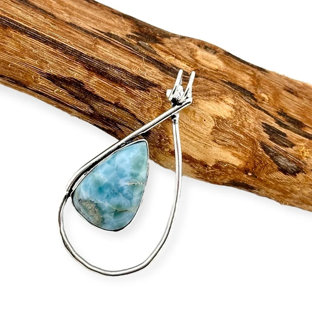Larimar Natural Caribbean Gemstone 925 Silver Pendant Necklace